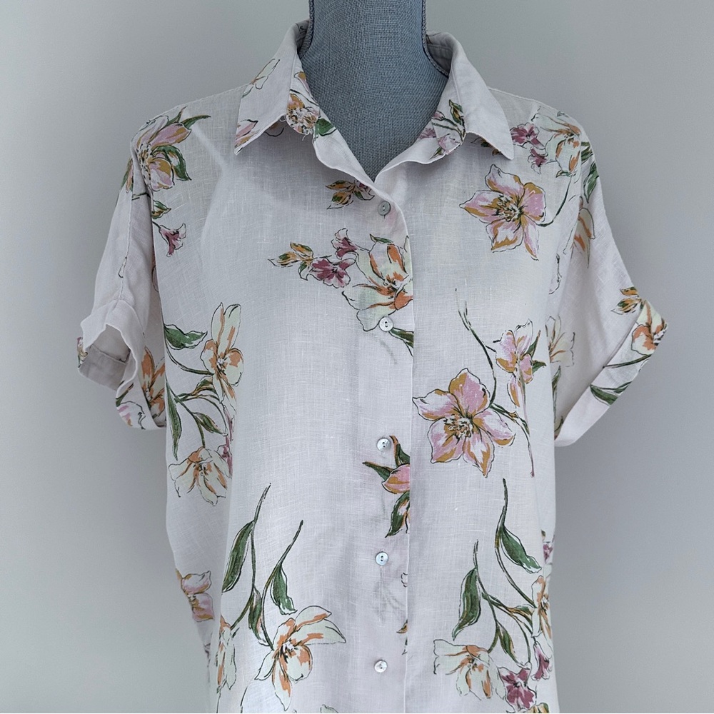 Women’s linen floral Hawaiian button-down shirt sz L